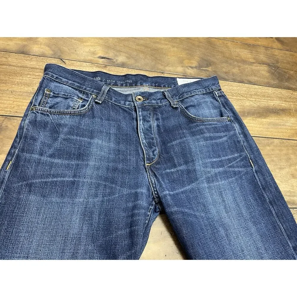 Rag & Bone RB15X Mens Jeans Size 34 Cotton Blue Slim Straight Tailored Workwear